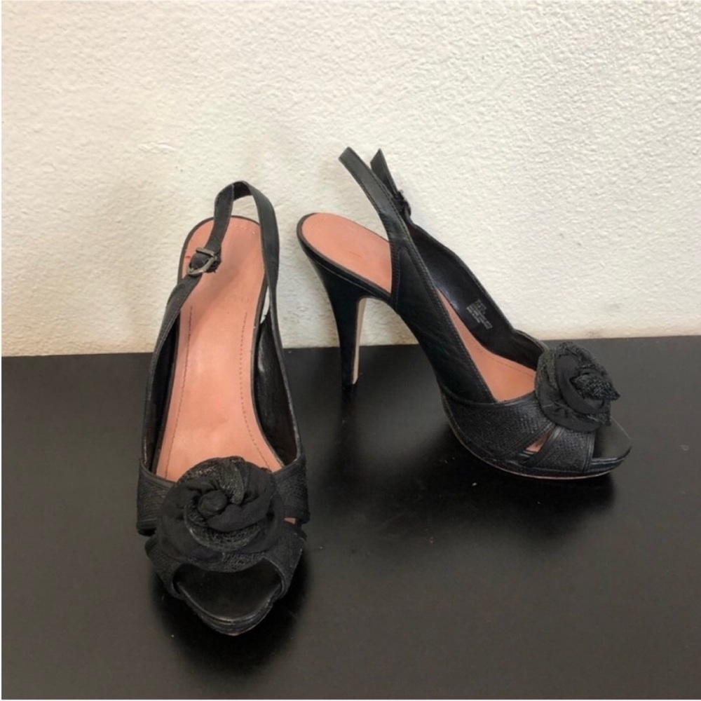 Vince Camuto Black Leather Rose High Heels